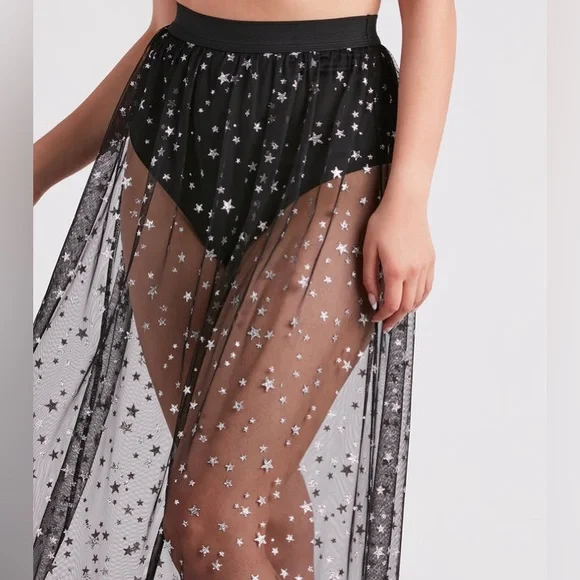3/$15 Galaxy Mesh Sheer Glitter Moon Star Silver Gold Costume Skirt Size Small - Picture 5 of 7